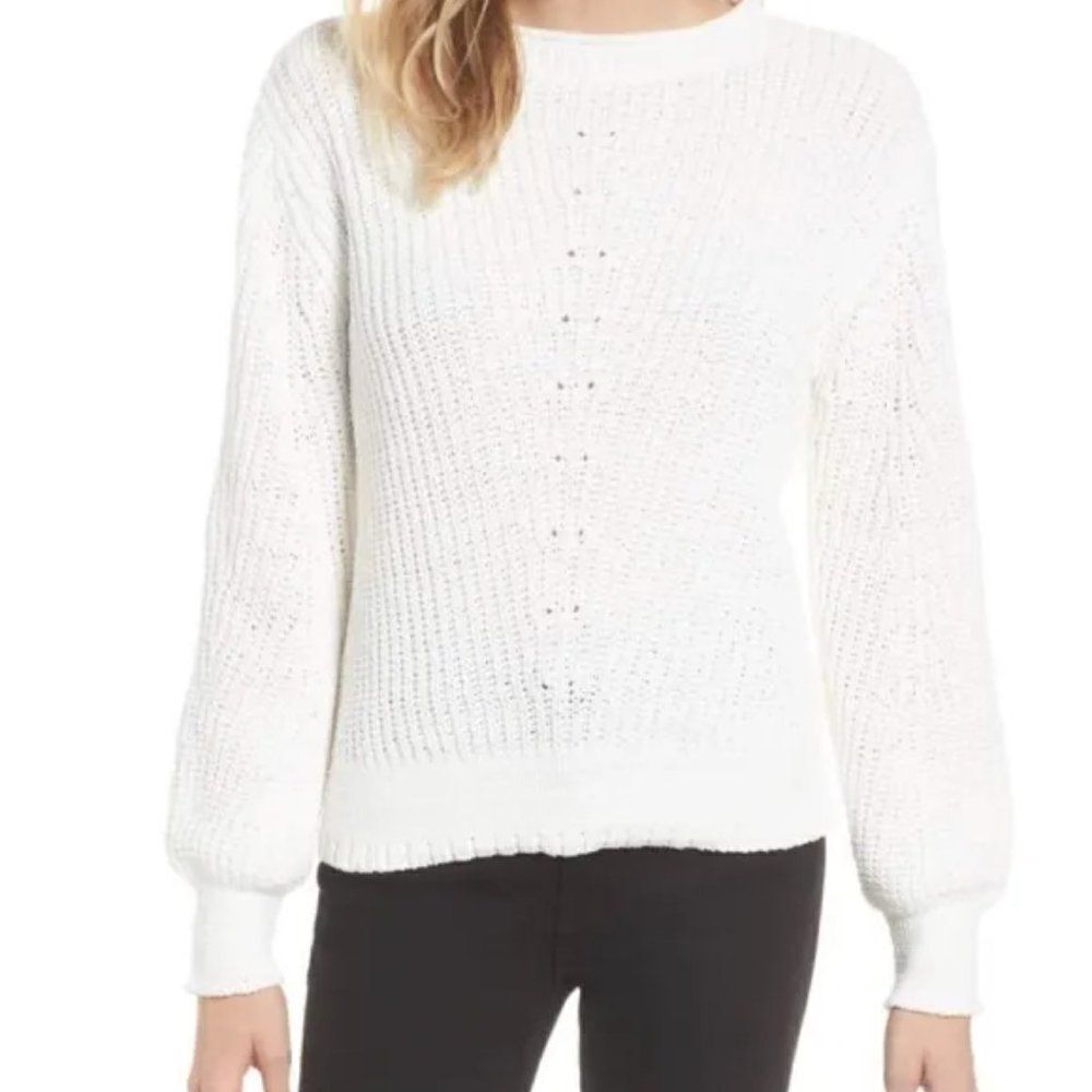 Caslon Stitch Detail Chenille Crewneck Sweater size Small in White